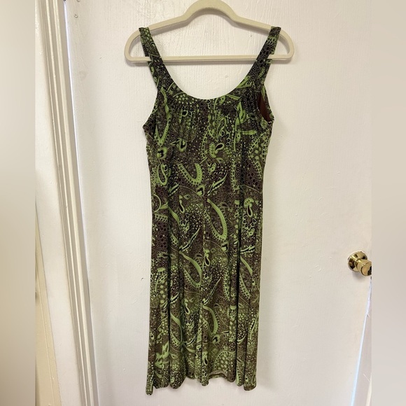 Y2K Evan Picone Olive Green and Chocolate Brown Paisley Whimsigoth Fairy Dress - Picture 3 of 7